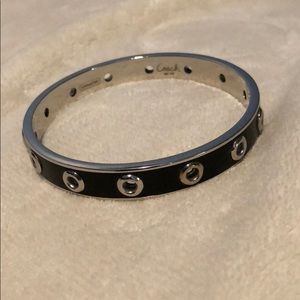 Coach Black Bangle with Silver Grommets